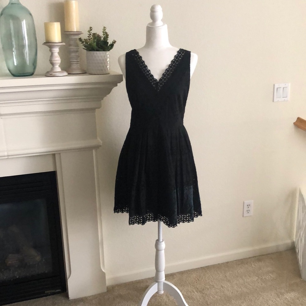 Ann Taylor Loft Black Eyelet Fit and Flare Dress